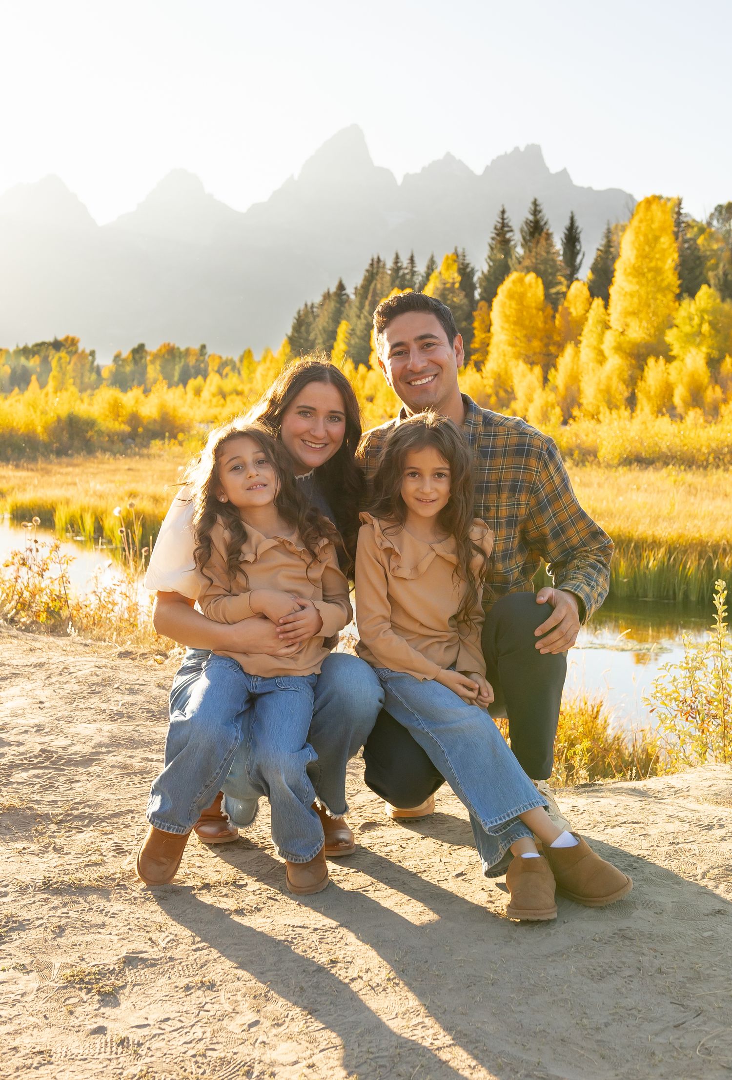 Family photo with two young children at Grand Teton National Park