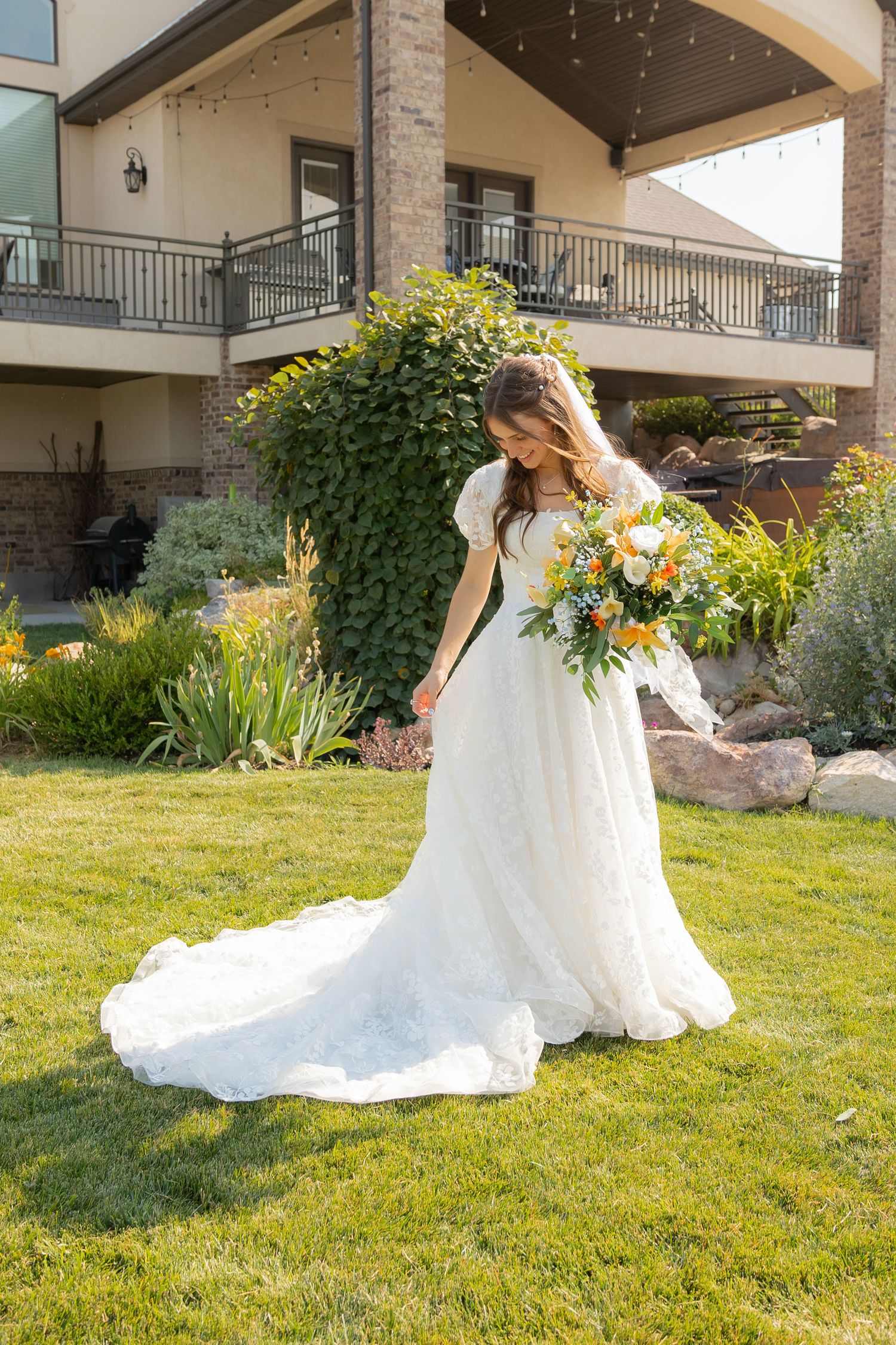 A bride swinging her wedding dress