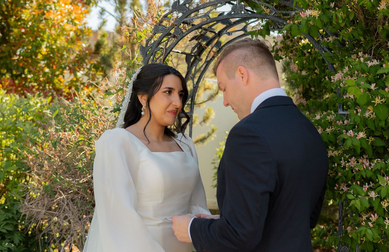 A bride and groom exchanging vows