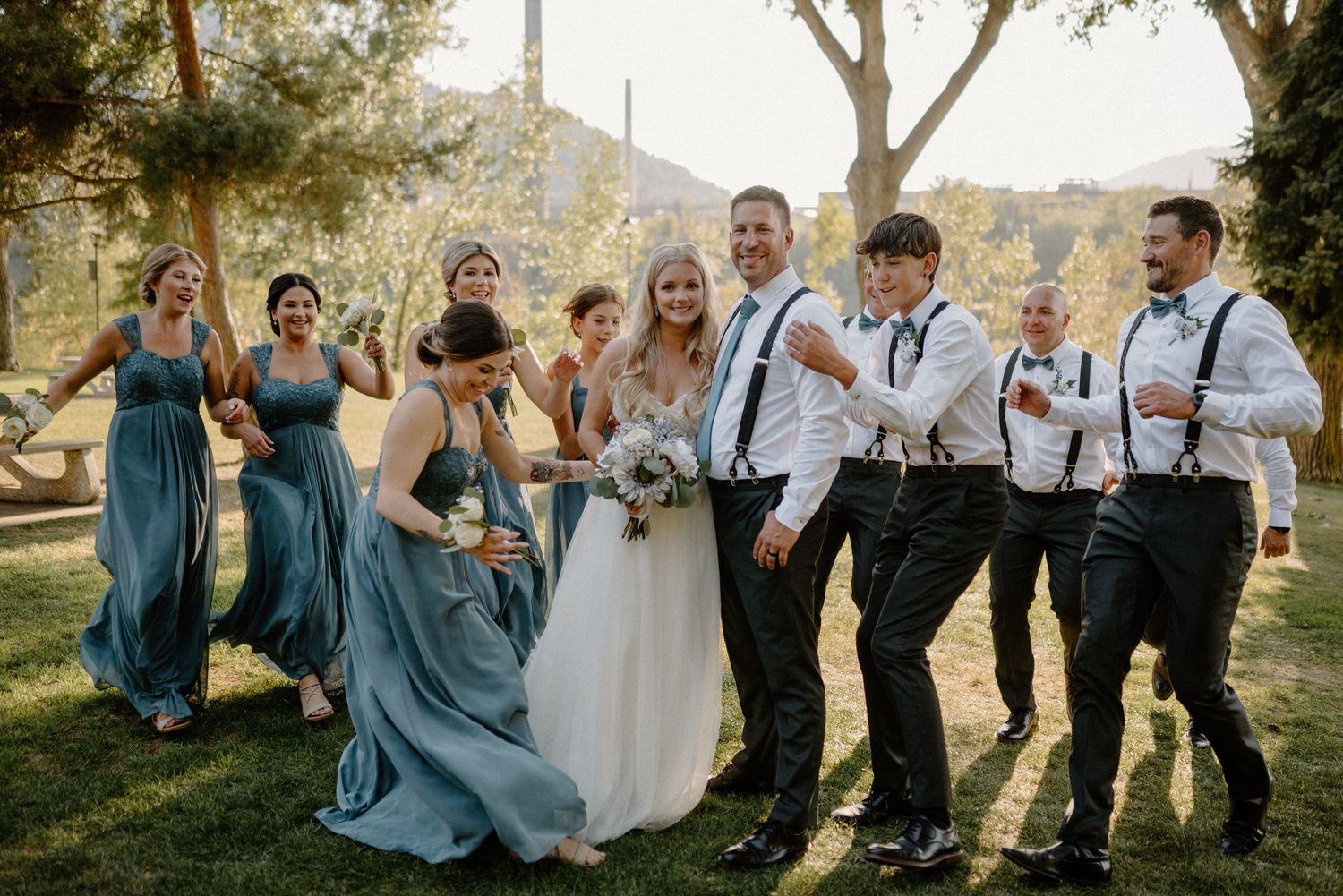 Wedding party hanging out