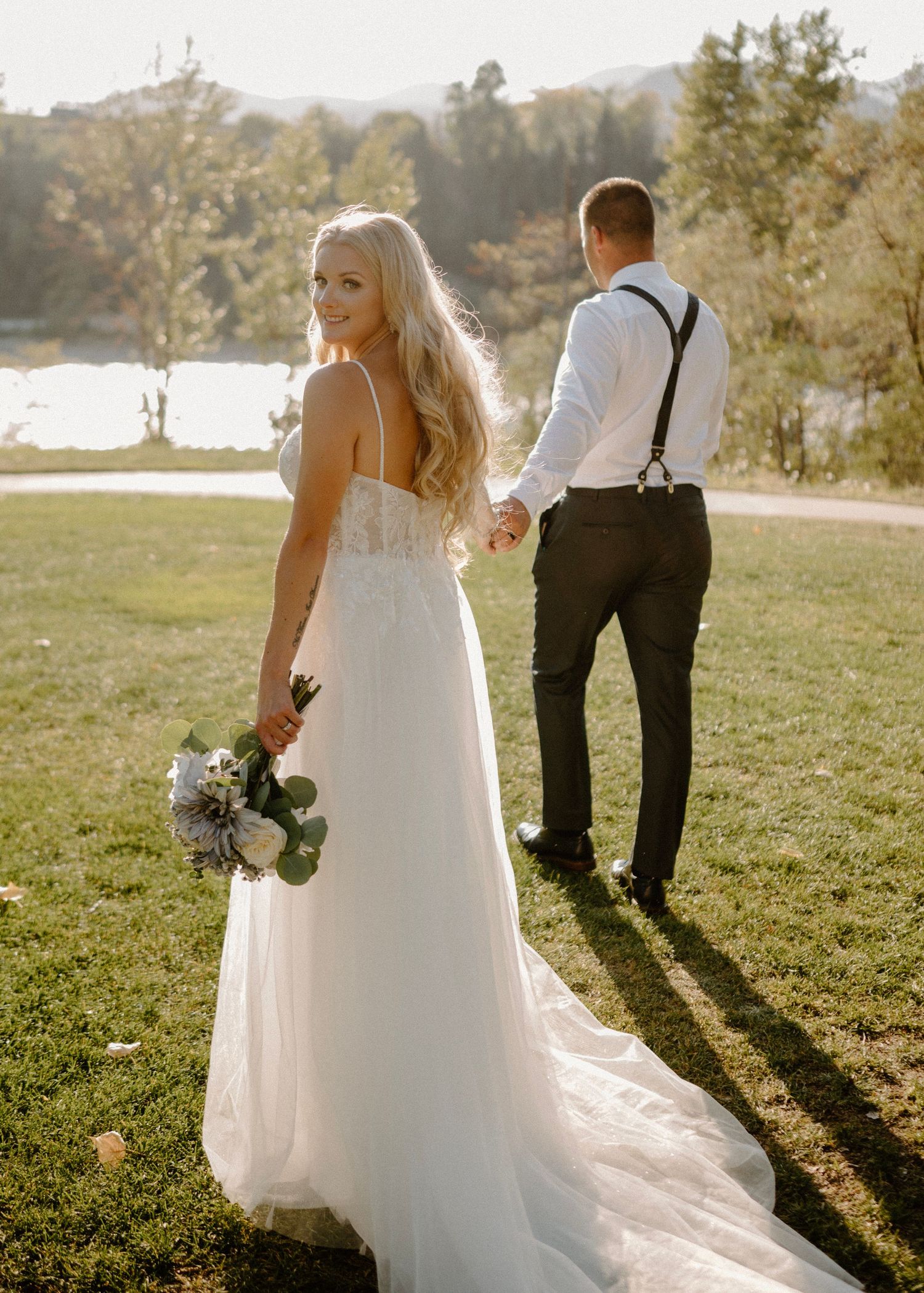 Bride and from walking together