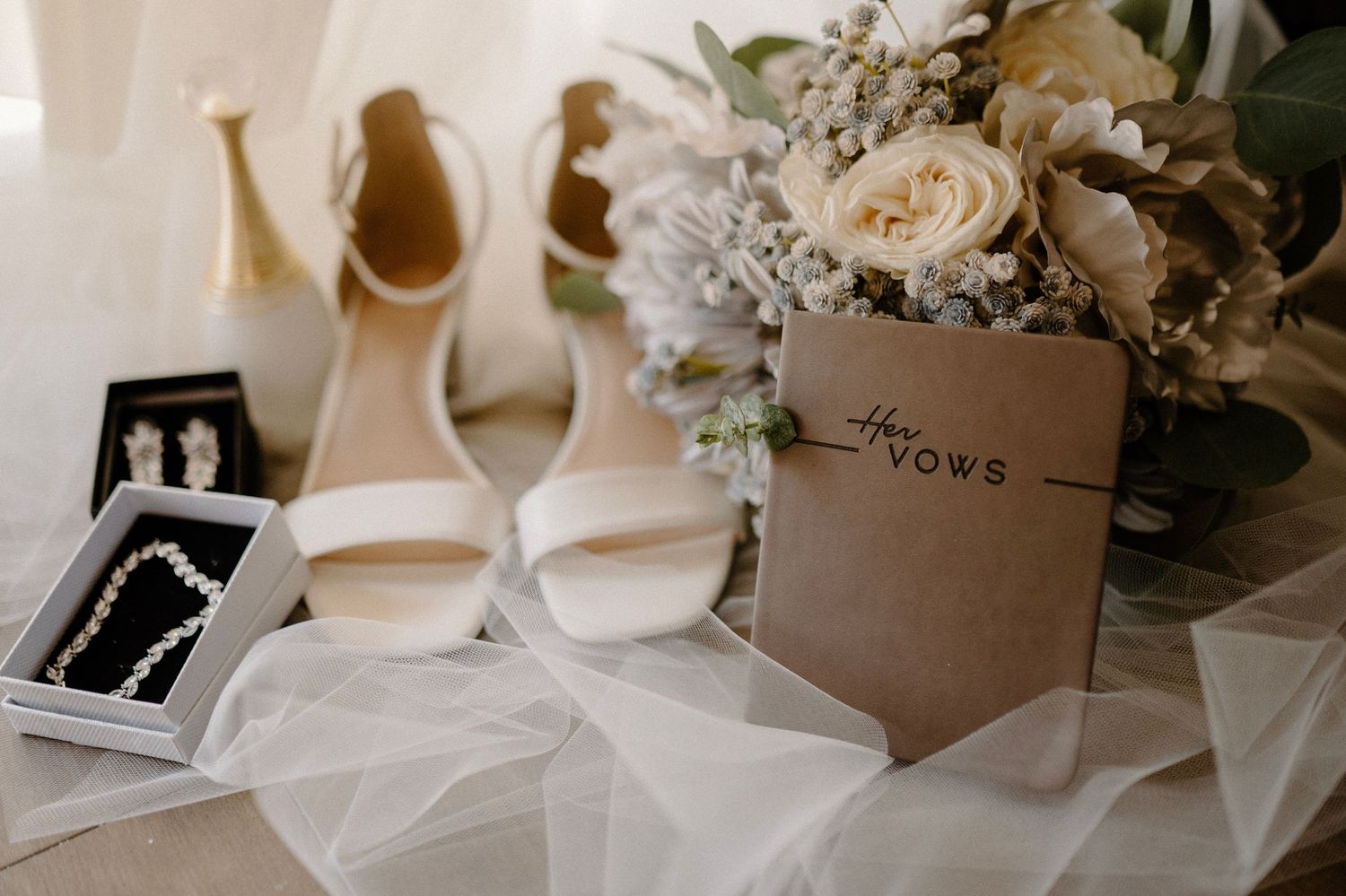 Close up shots of details vows book and florals