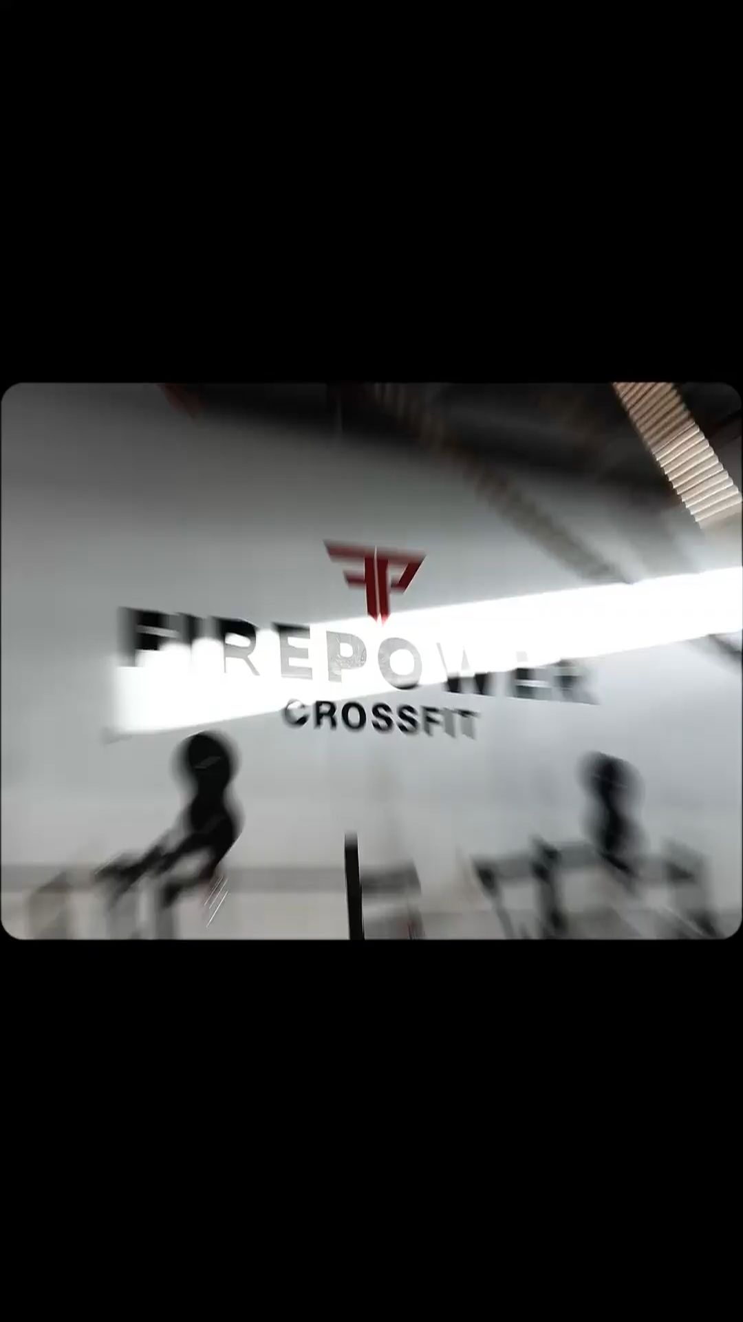 Grainy black and white panoramic sequence showing CrossFit gym signage and silhouettes of people exercising in motion.