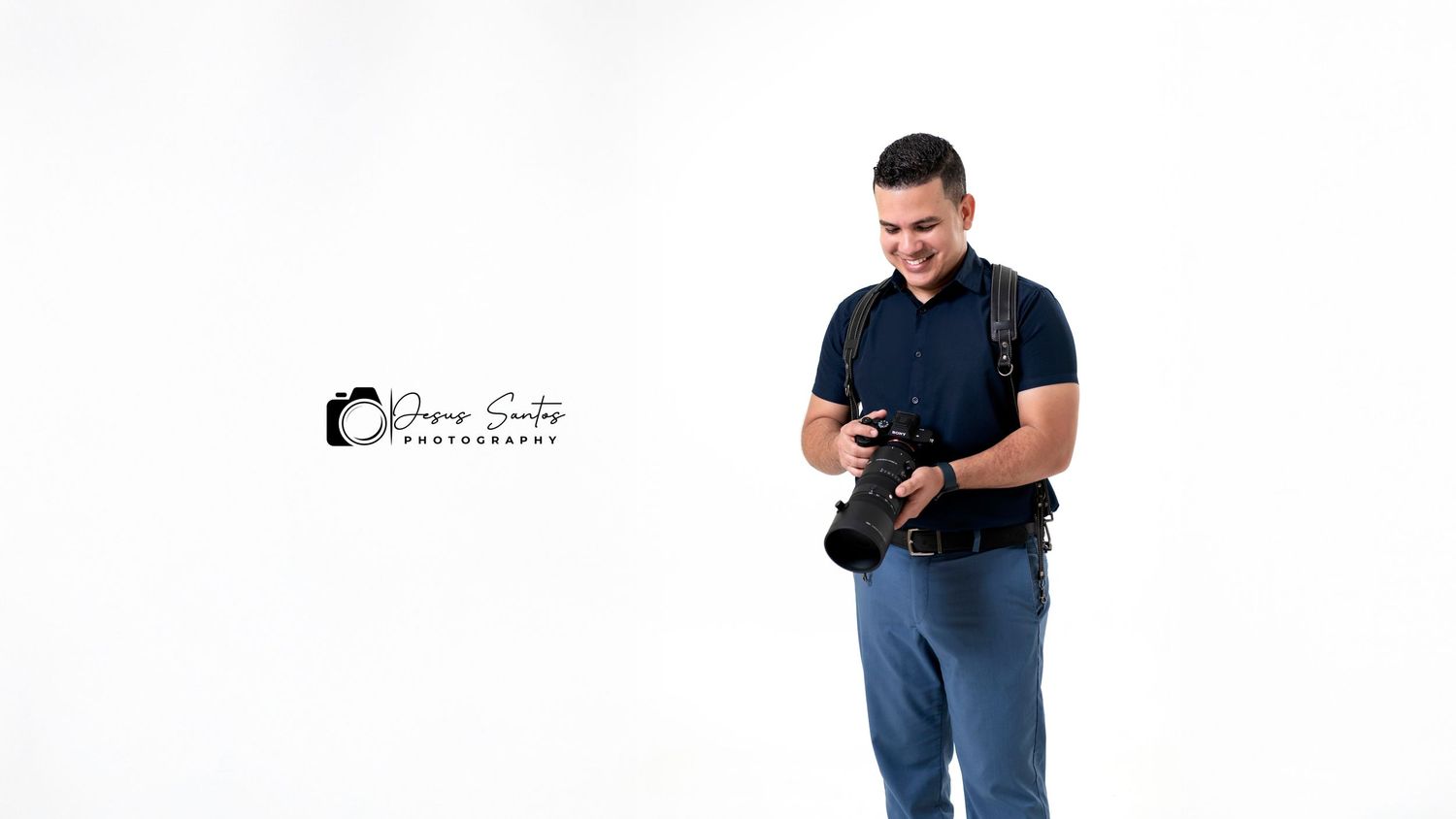 Photographer demonstrating different camera angles while working in a studio setting.