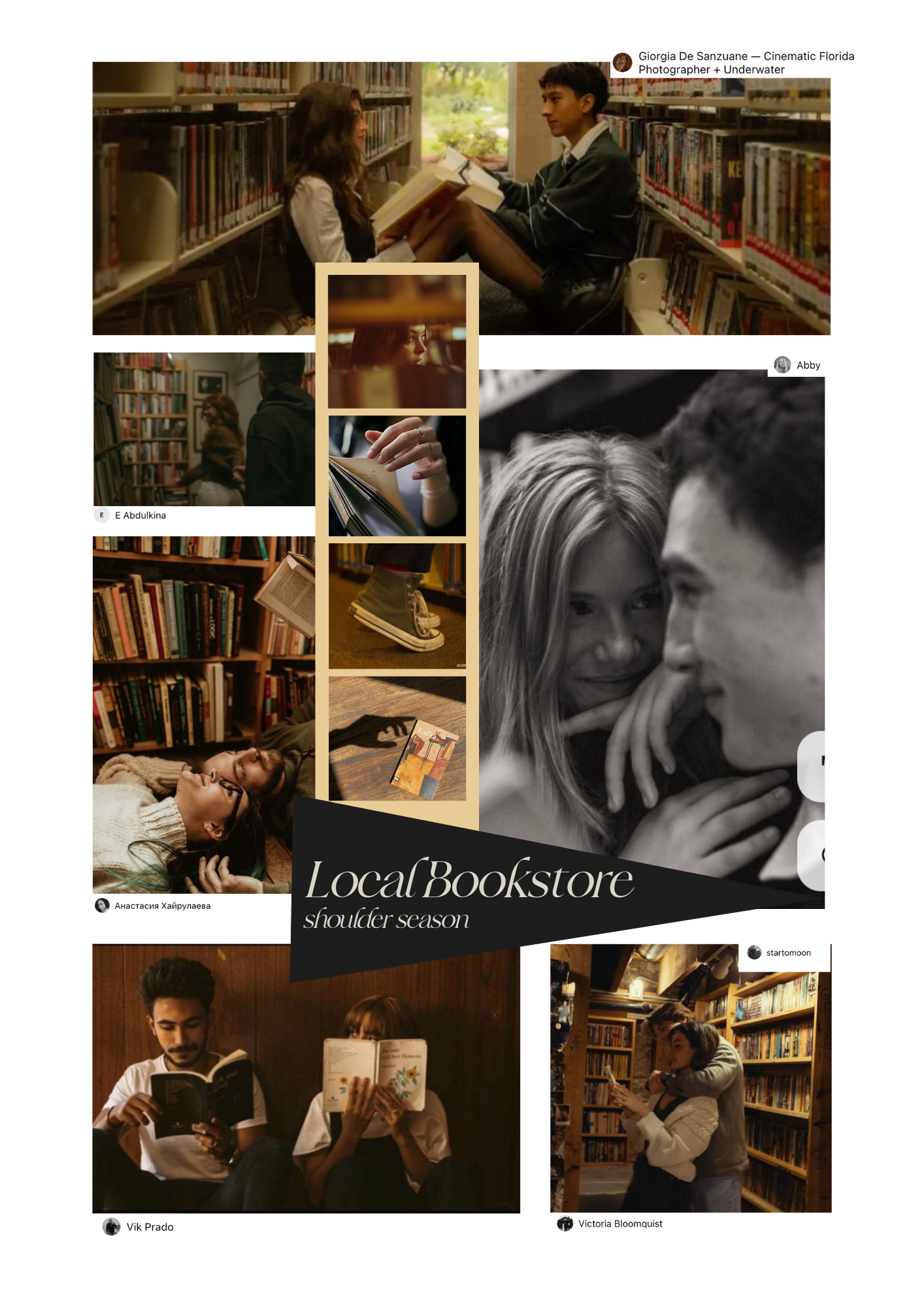 Cinematic couple shoot in cozy bookstore with storytelling details, warm tones, and intimate vibes.