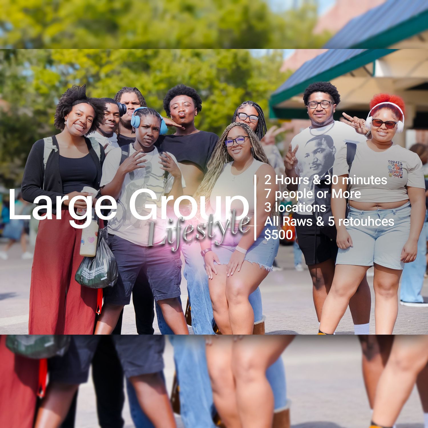 Large diverse group walking together outdoors under tent canopy during campus event.
