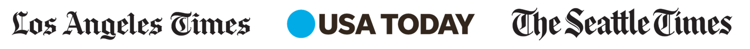 Logos of Los Angeles Times, USA Today, and The Seattle Times displayed in a horizontal row.