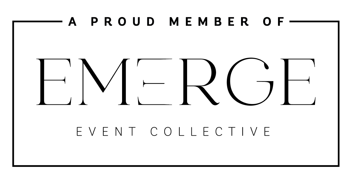 Proud member of Emerge Event Collective logo badge with elegant black and white typography.