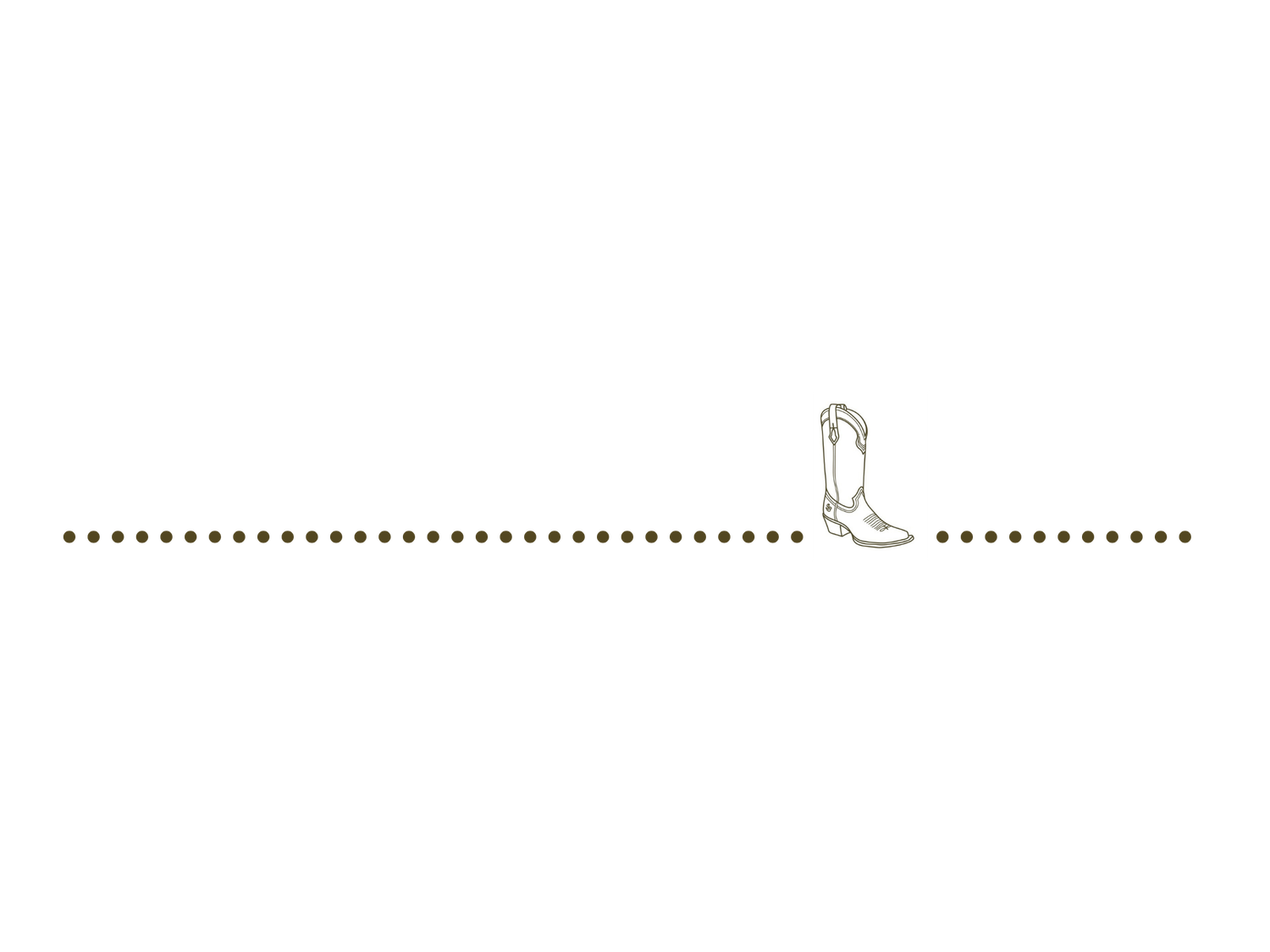 A decorative horizontal line divider with a small cowboy boot icon in the center.