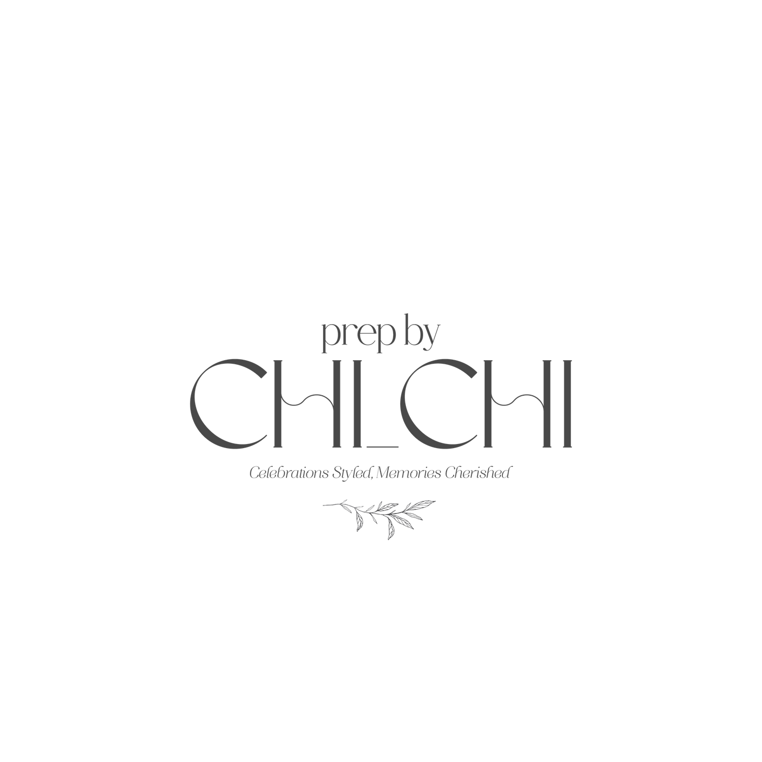 Black and gray logo design for Chi Chi showing elegant typography and floral elements.