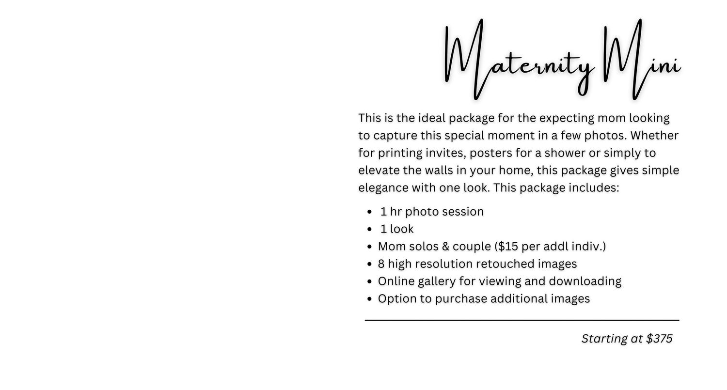 A handwritten pricing menu with text details for photo sessions and services against a white background.