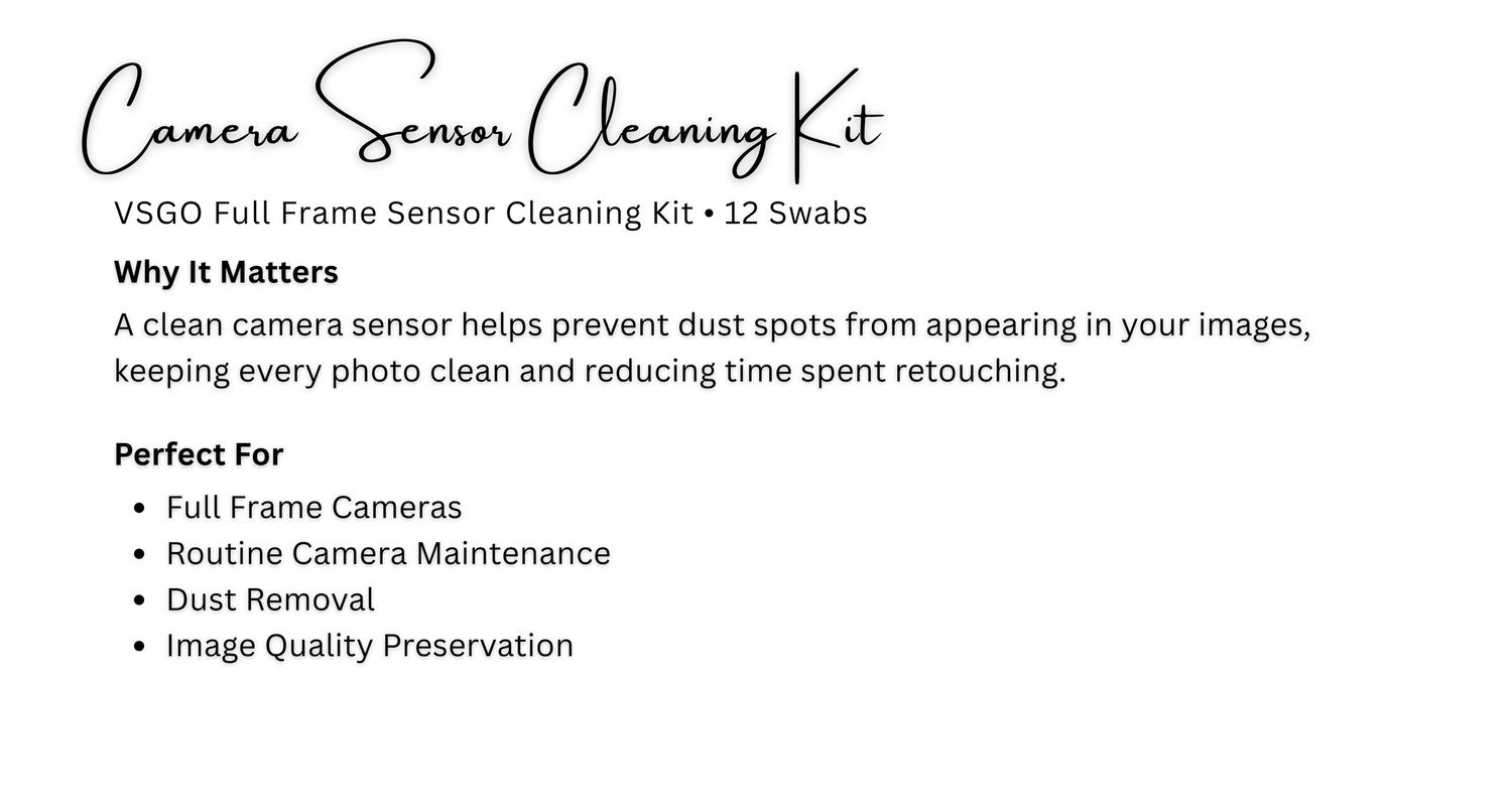 VSGO Full Frame Camera Sensor Cleaning Kit with 12 swabs for dust removal and image quality preservation.
