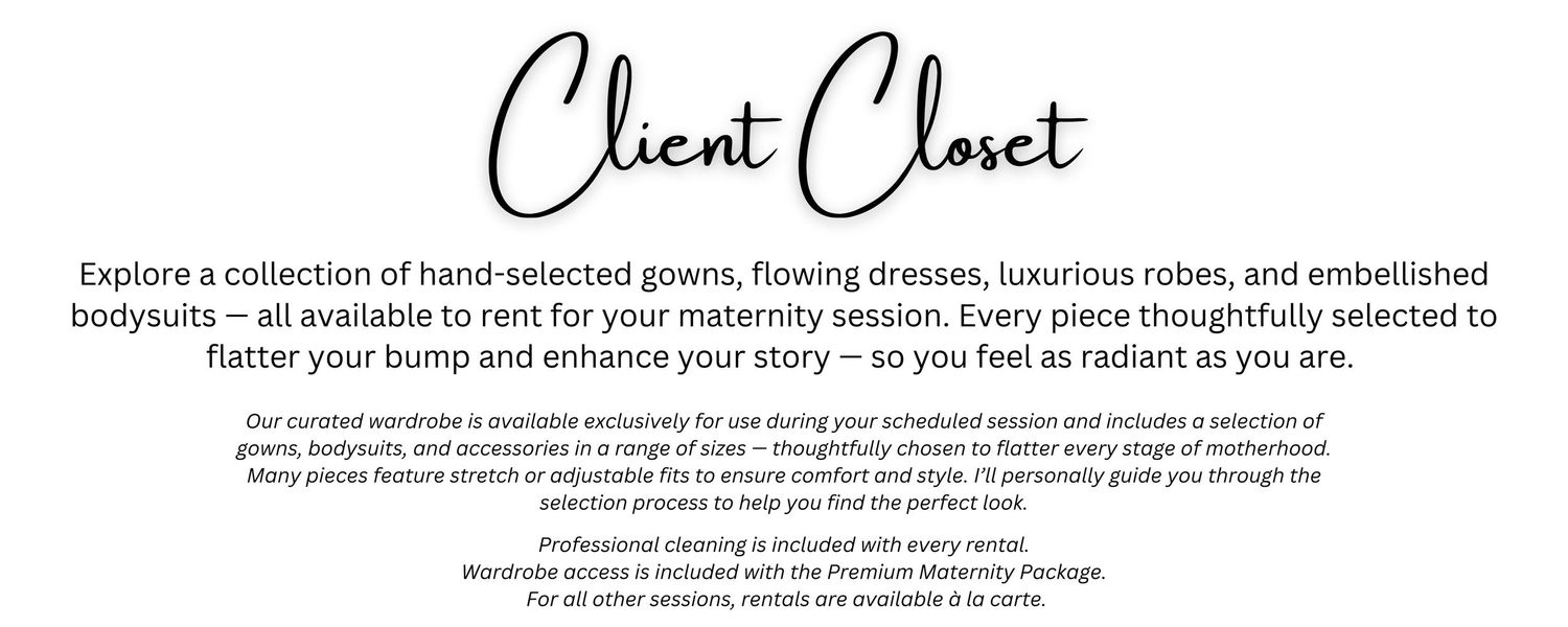 Elegant script text reading 'Client Closet' appears above marketing text on a clean white background.