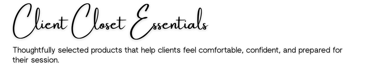 Client Closet Essentials logo with tagline about thoughtfully selected products for client comfort and confidence.