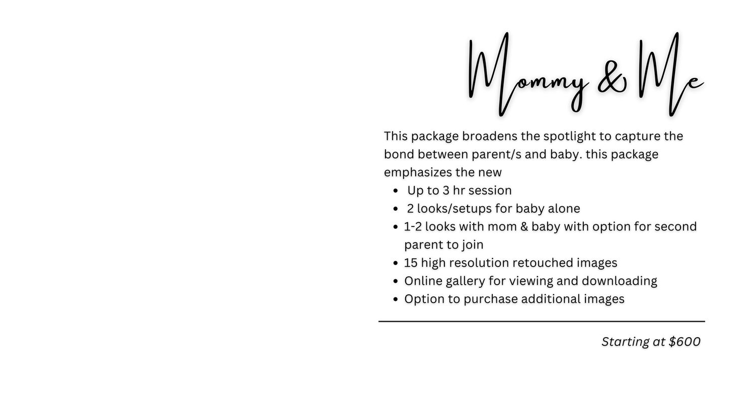 A minimalist text-only website header displaying 'Mommy & Me' in an elegant script font against a white background.