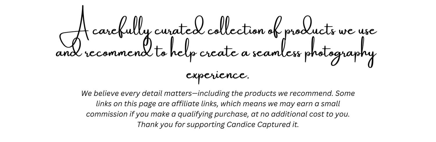 Curated photography products collection page with affiliate disclosure text on white background.