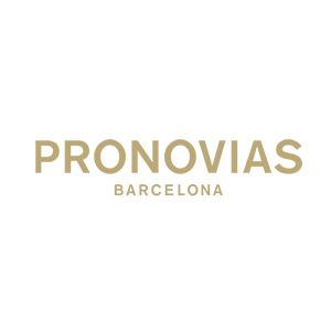 Gold colored Pronovias Barcelona luxury bridal fashion brand logo.