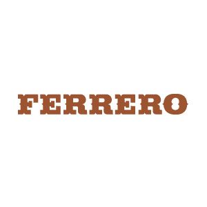 Ferrero company logo in brown uppercase letters against white background.