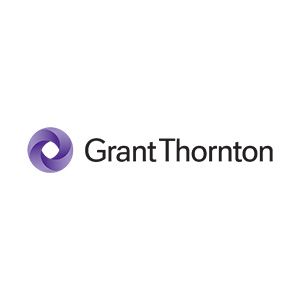 Grant Thornton company logo featuring a purple spiral symbol and black text on white background.