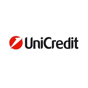 UniCredit logo features a red circular symbol and black text on white background.
