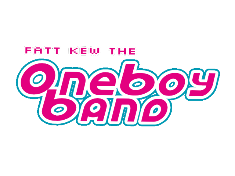 Pink neon text logos in a retro 80s style spelling out different phrases against a black background.