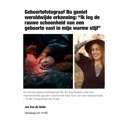 News article about a birth photographer winning an international award for capturing raw beauty during childbirth.