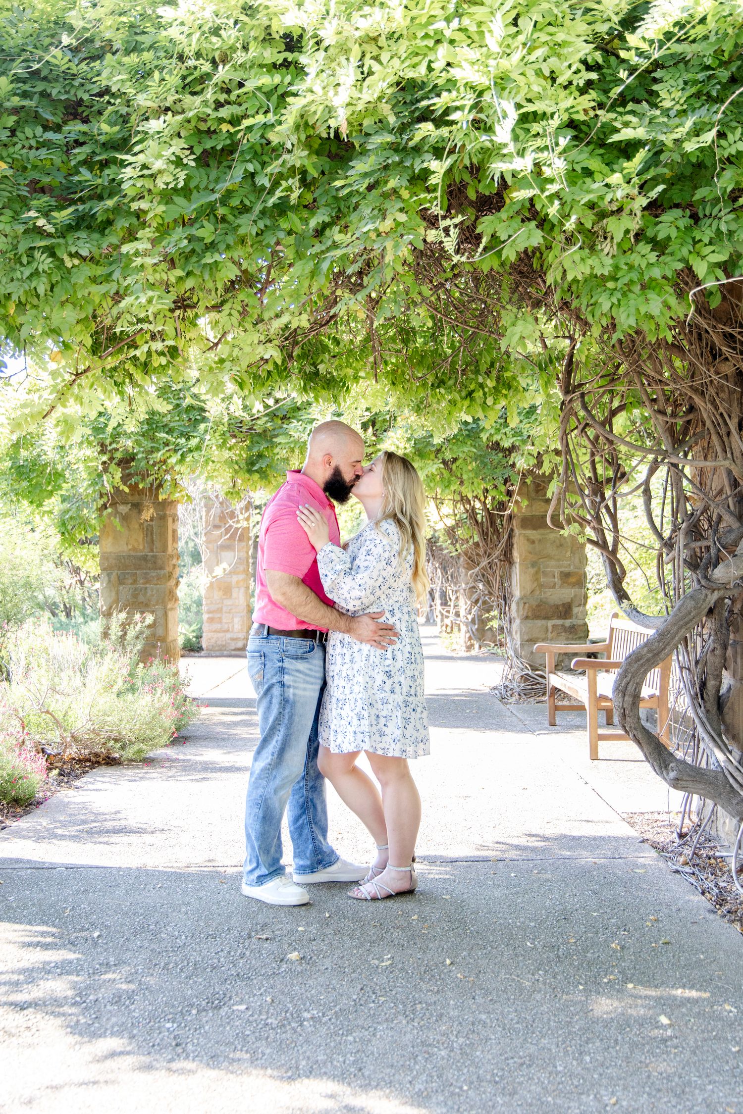 Couple enjoying morning light at the Botanical Gardens in Fort Worth TX