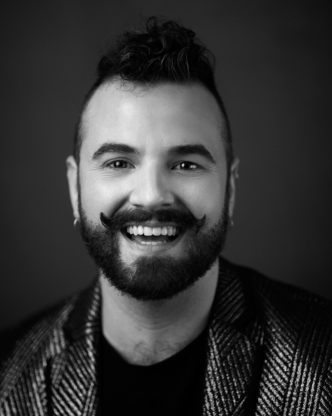Black and white headshots showing bearded man with various expressions in Long Beach, CA.