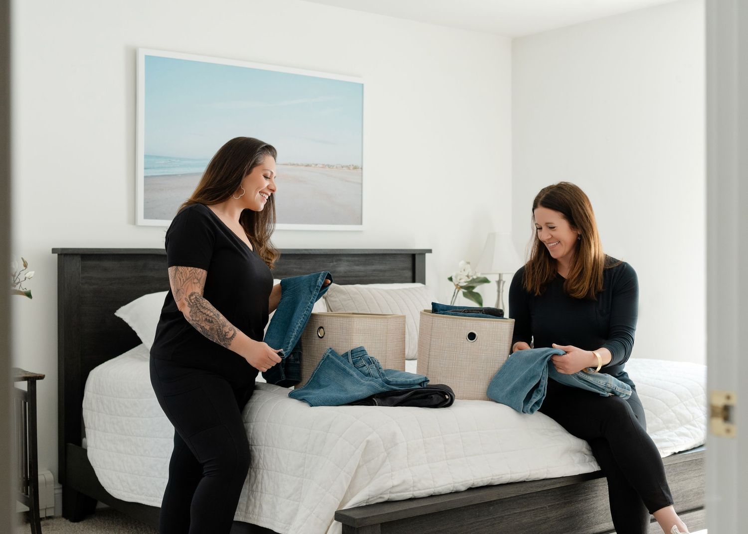 Step by step sequence showing how to properly make a bed with crisp white linens and pillows. Realtor Branding Seacoast NH