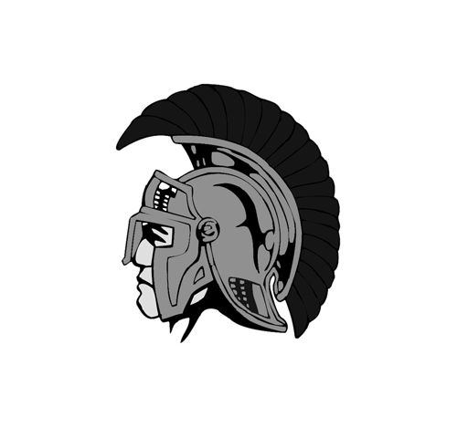 Series of knight or warrior helmet logos in metallic gray and black style.