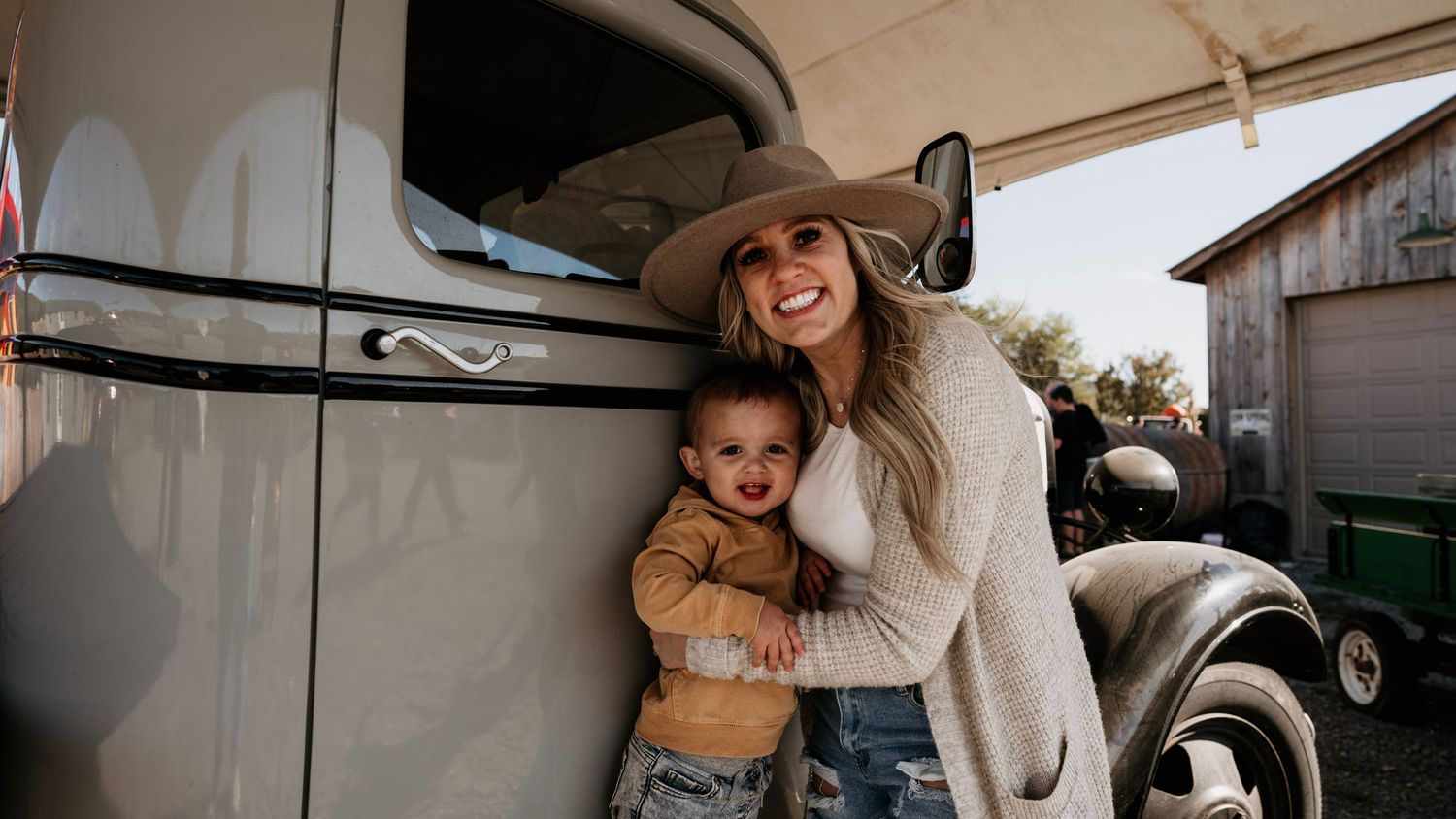 A series of four candid lifestyle photos showing people in casual moments against white interior backgrounds.