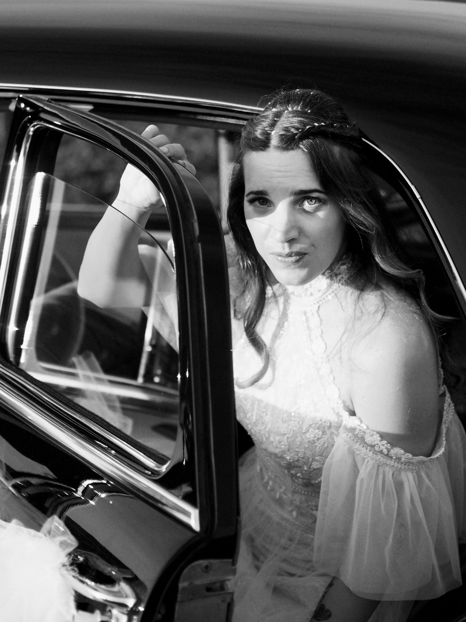Reportage coppia Piacenza dettaglio viso sposa bianco e nero