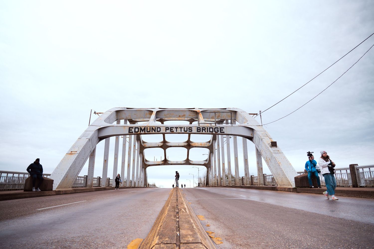 Panoramic view of Edmund Pettus Bridge in Selma spanning across the Alabama River.
