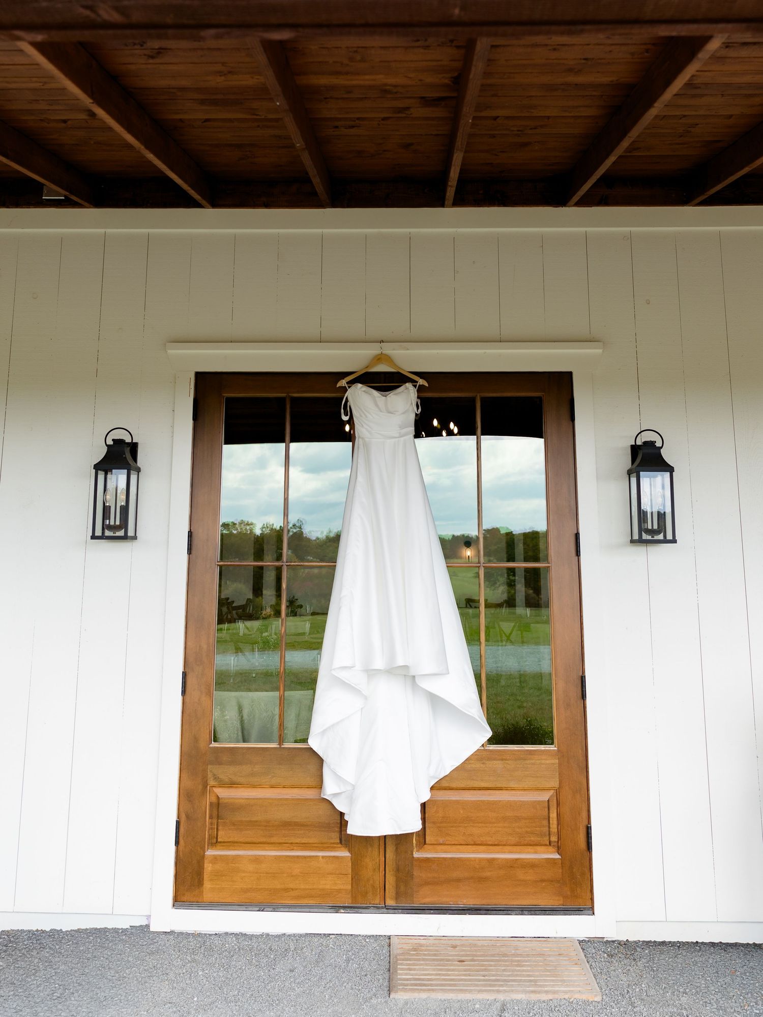 Elegant wedding dress at Tiffin Farm Barn Charlottesville VA wedding photography timeless and editorial style