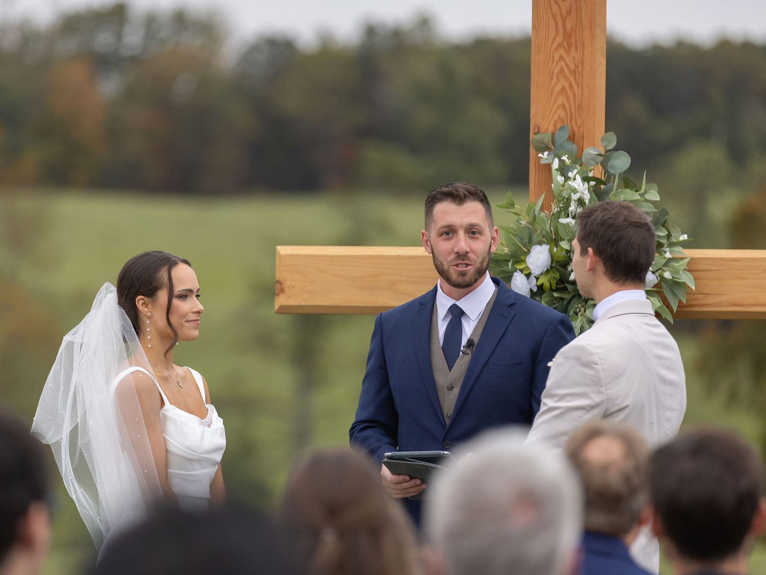 Bride and groom ceremony at Tiffin Farm Barn Charlottesville VA wedding photography editorial and documentary style