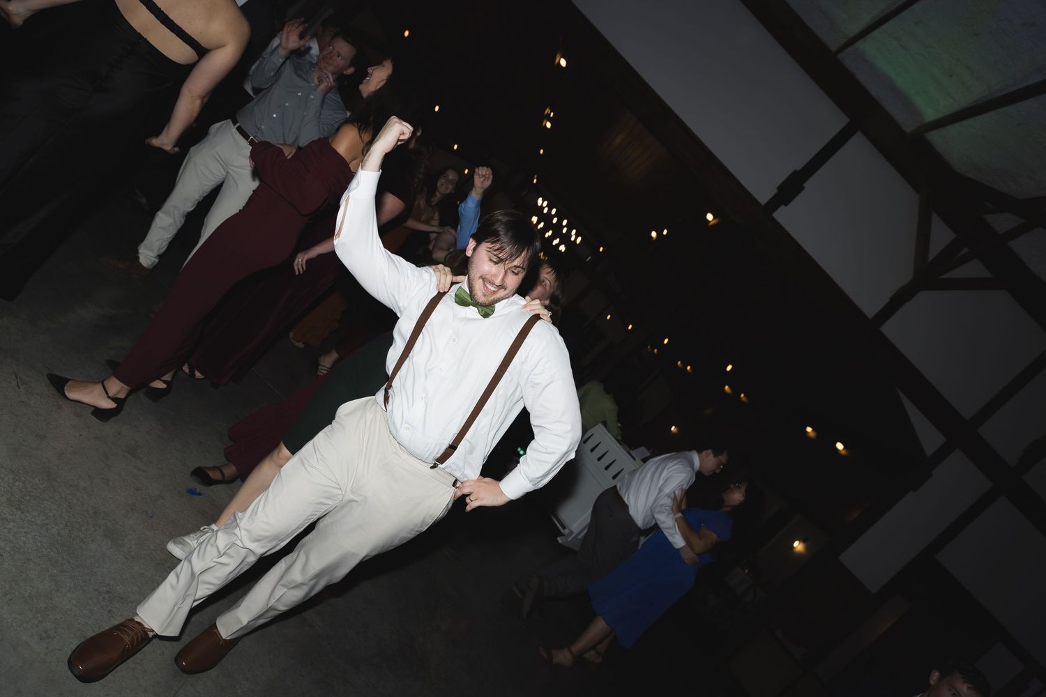 Fun reception dancing at Tiffin Farm Barn, Charlottesville Virginia, candid and joyful wedding photography