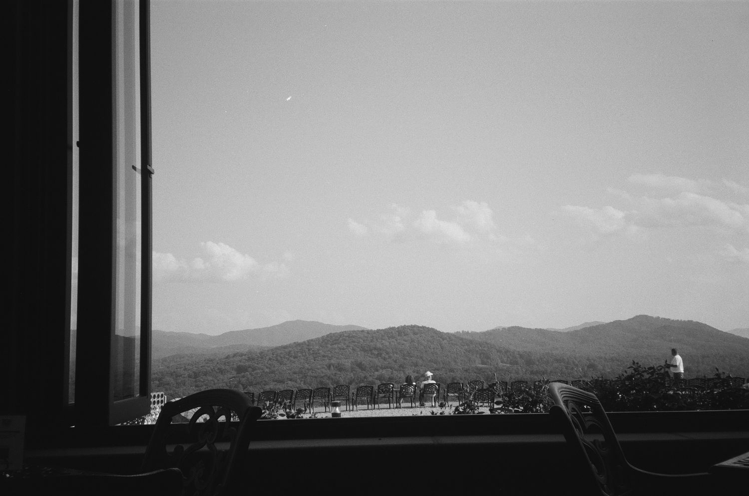 Modern black and white film photo of mountains in charlottesville virginia