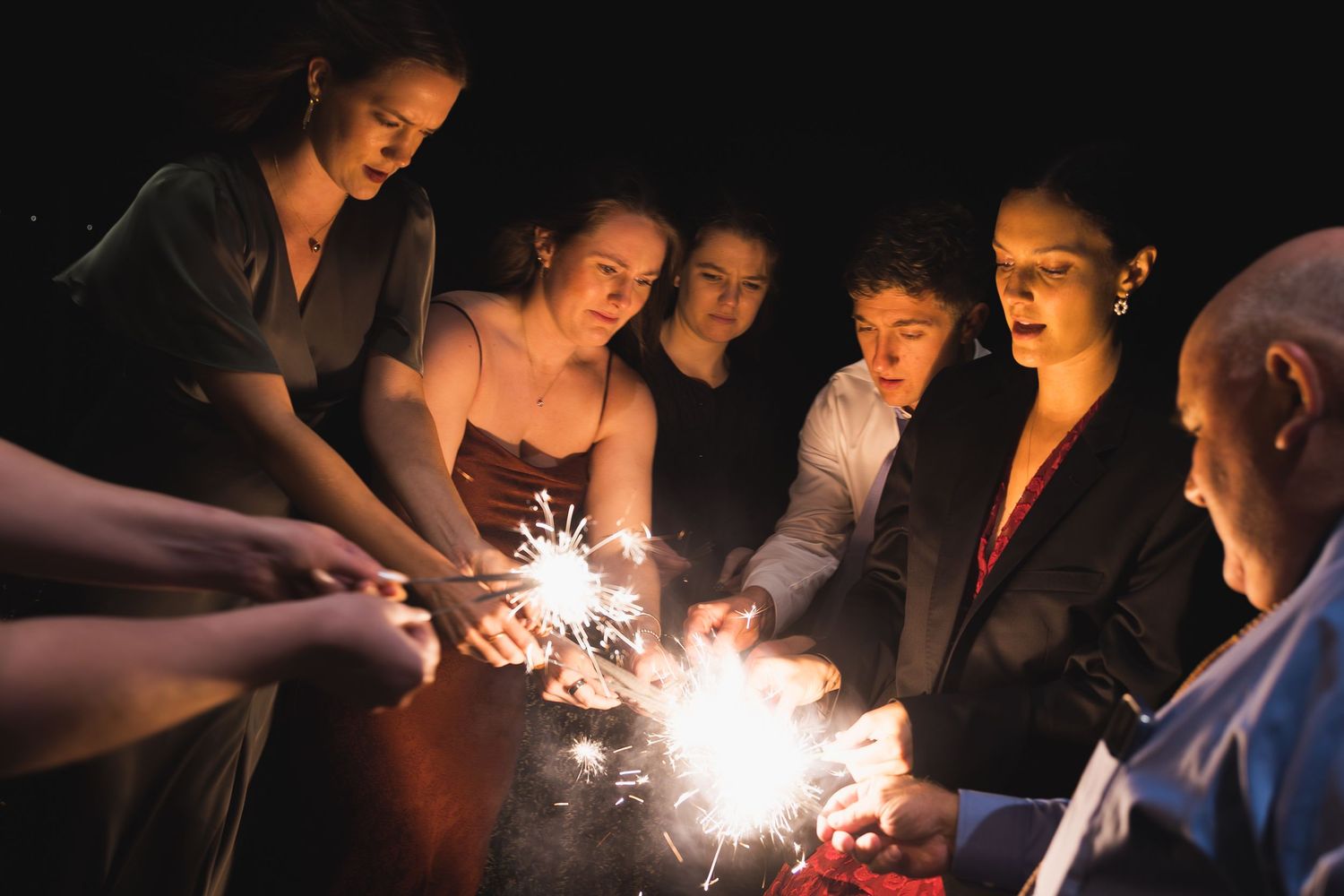 Sparkler send-off at Wakefield Barn wedding, Wake Forest NC, destination wedding photography, editorial documentary style