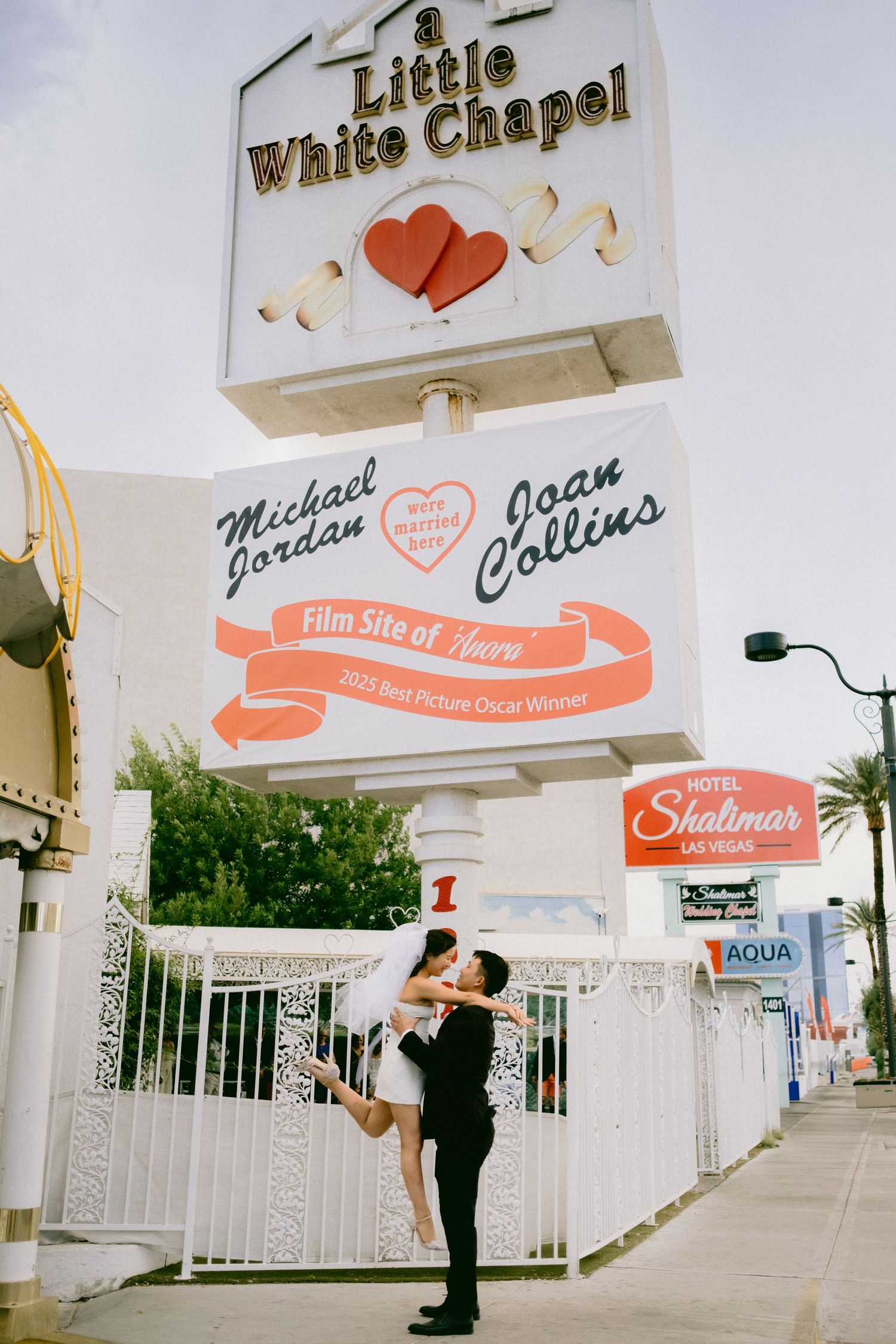 Exterior view of the Little White Chapel in Las Vegas with vintage-style signage.