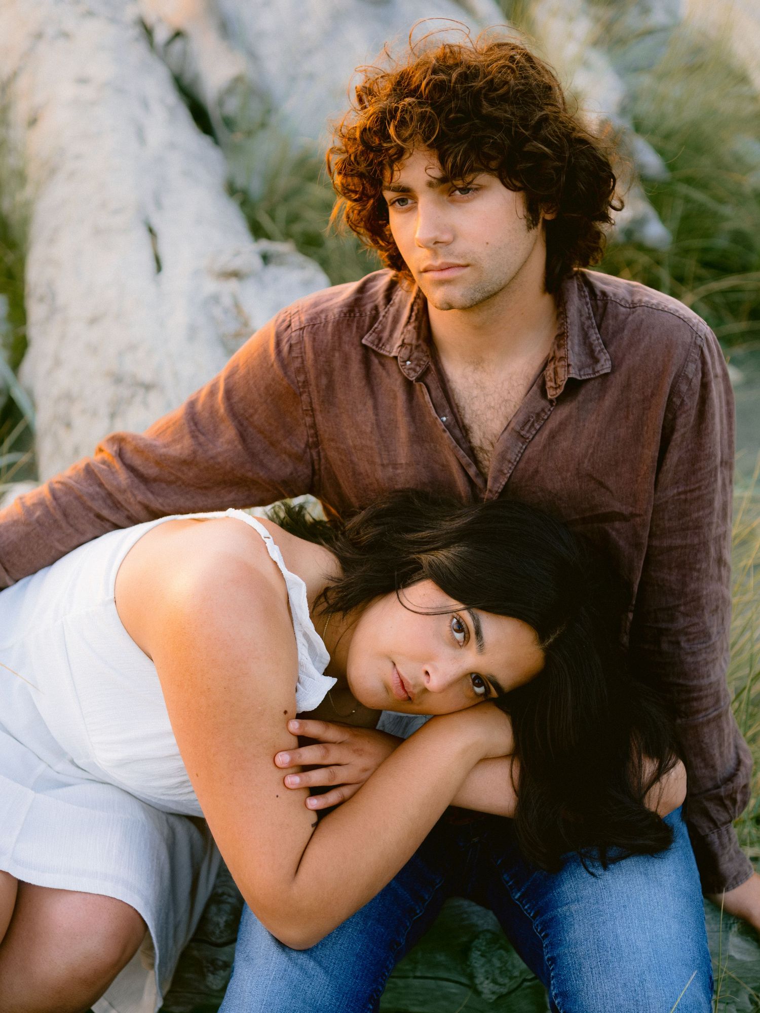 Intimate couple's portrait in natural outdoor setting.