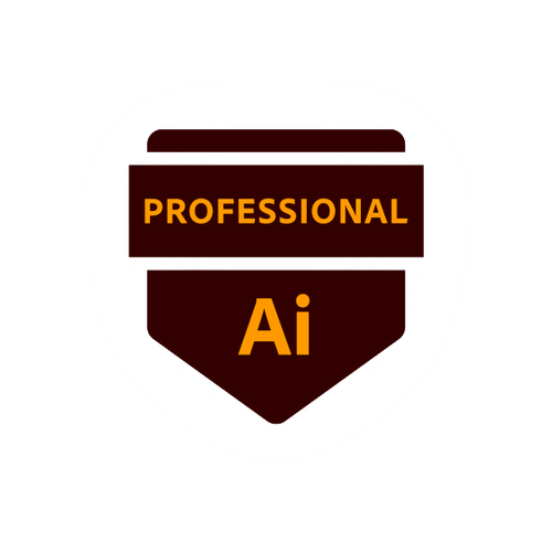 A professional badge icon with Adobe Illustrator Ai logo in orange and brown colors on white background.