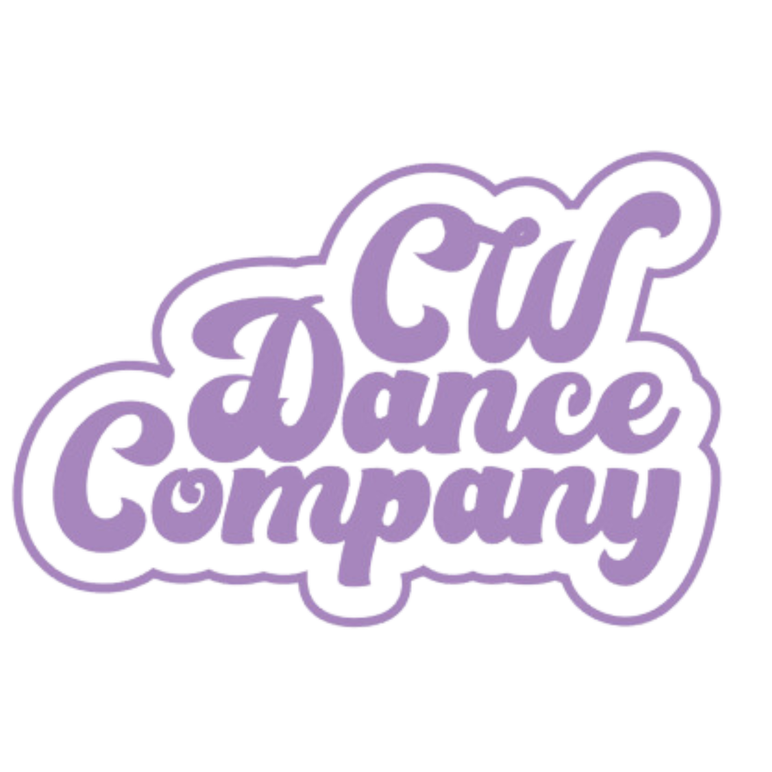 A retro-style logo for GW Dance Company in cursive purple lettering against a dark background.