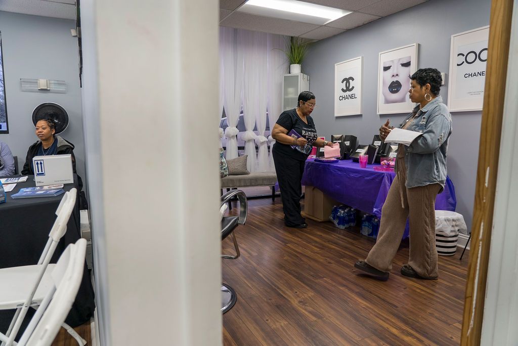 Interior of a modern medical or office space with wooden floors.