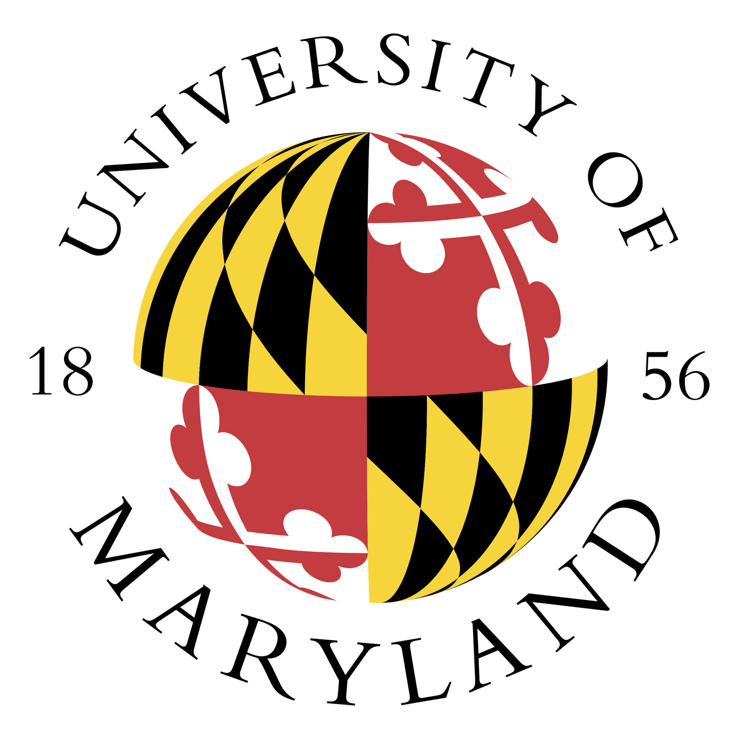 University of Maryland circular logo designs featuring the Maryland state flag colors and patterns.
