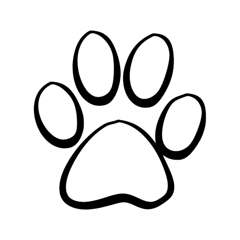 Black paw print silhouette isolated on white background.