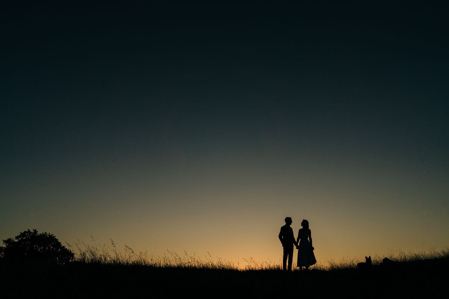 Silhouettes against a dusky gradient sky during sunset.