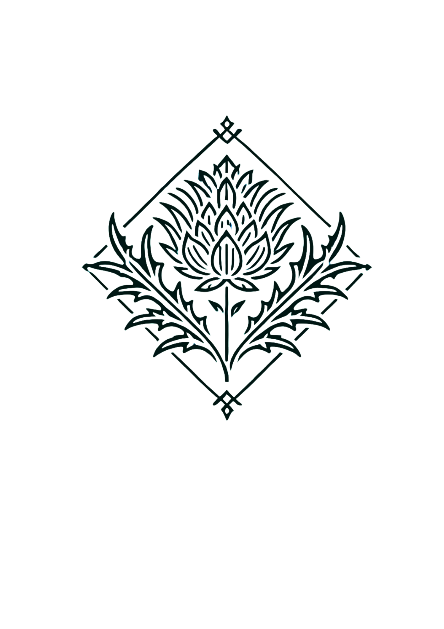 Intricate geometric pattern design in turquoise on black background.