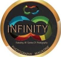 A row of six circular business logos or badges featuring photography and infinity symbols in various colors and designs.