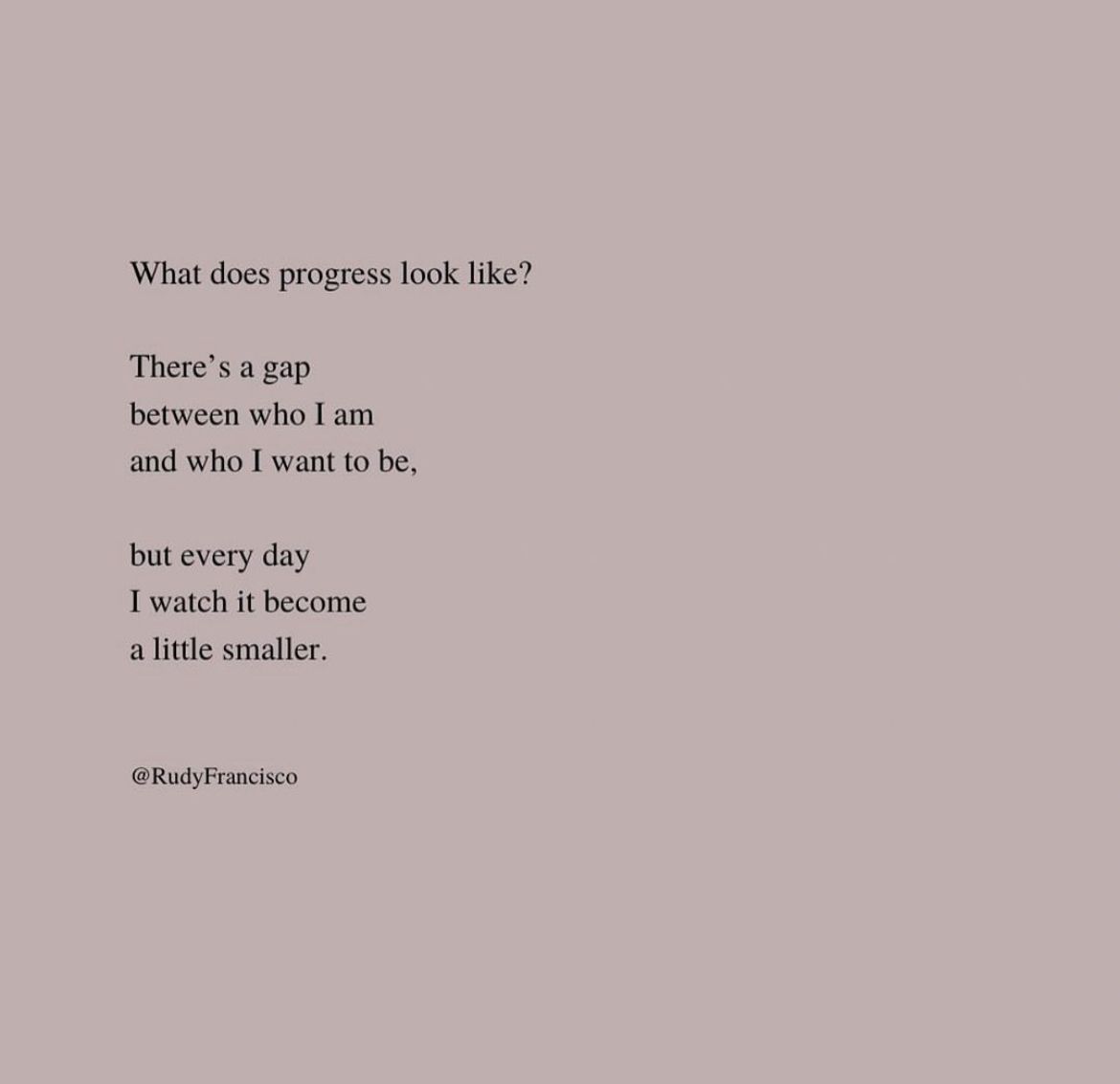 Inspirational quote about personal growth and progress against light mauve background.