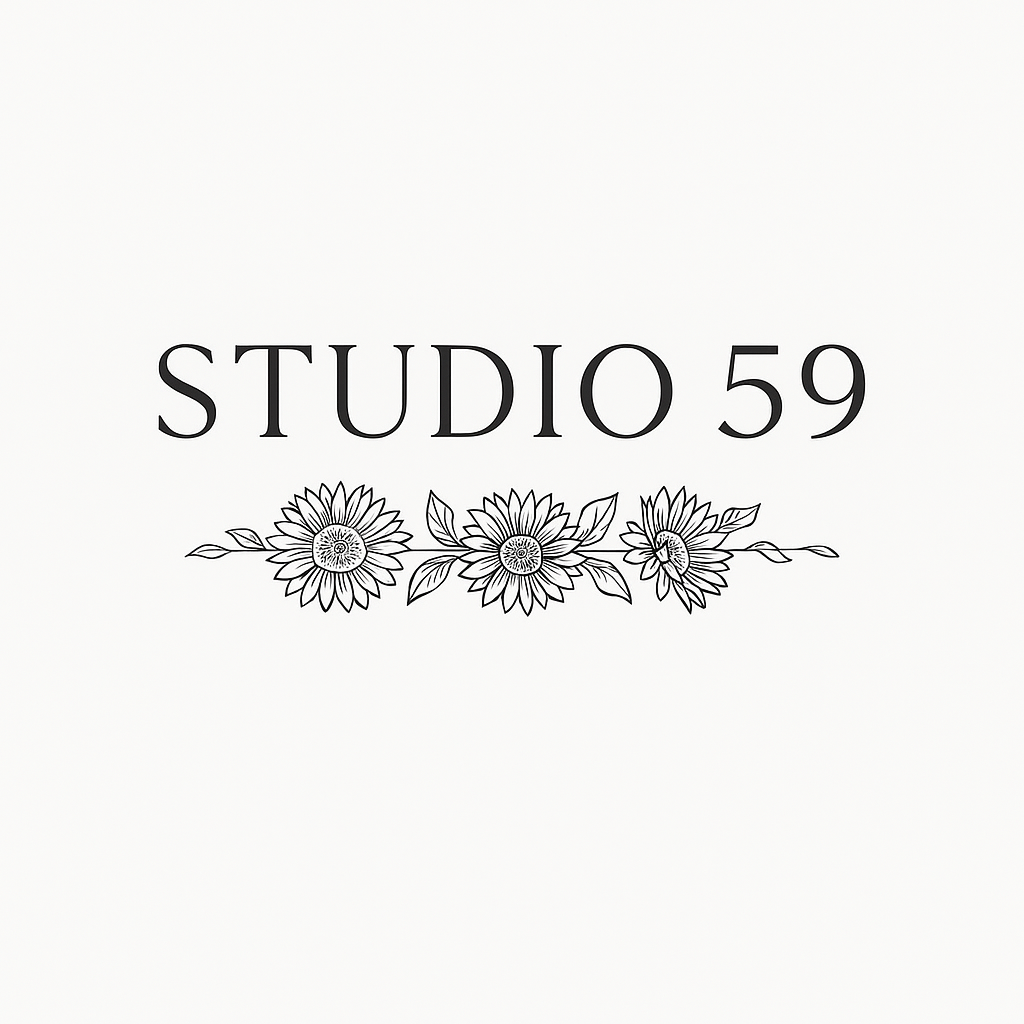 Elegant studio logo design featuring floral elements and text 'Studio 59'.
